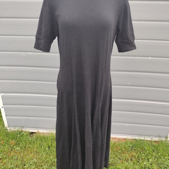 Lauren Ralph Lauren Black Fit & Flare Dress Camel Leather Shoulder Trim Large - Picture 2 of 10